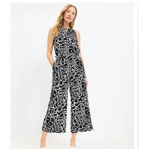 Loft Size PXL Black & White Bloom Keyhole Wide Leg Jumpsuit|NEW